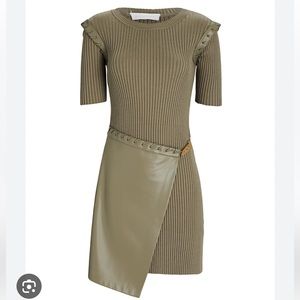 Jonathan Simkhai | Women's Green Gianina Vegan Leather Rib Knit Mini Dress | XS